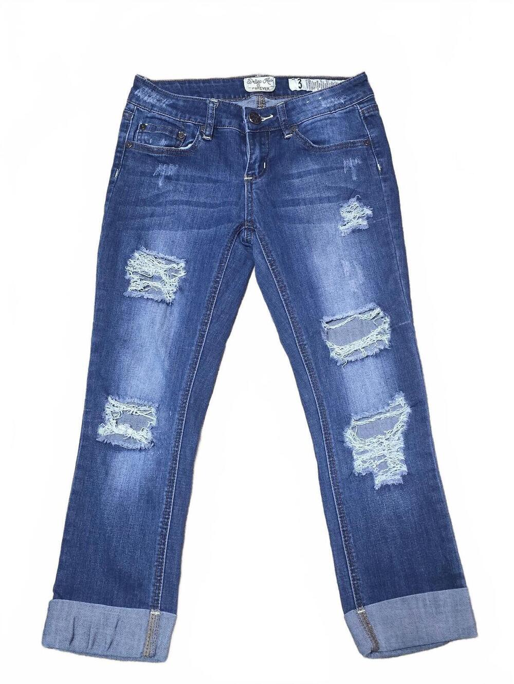 Indigo Rein Forever Low Rise Distressed Cuffed Crop Capri Jeans Women's 3